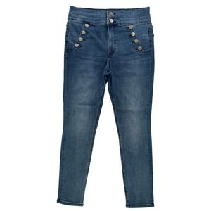 Express Denim Perfect Sailor Button Super High Rise Ankle Legging Jeans Blue 10R